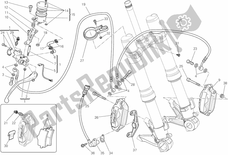 Tutte le parti per il Sistema Frenante Anteriore del Ducati Superbike 848 EVO Corse SE 2012